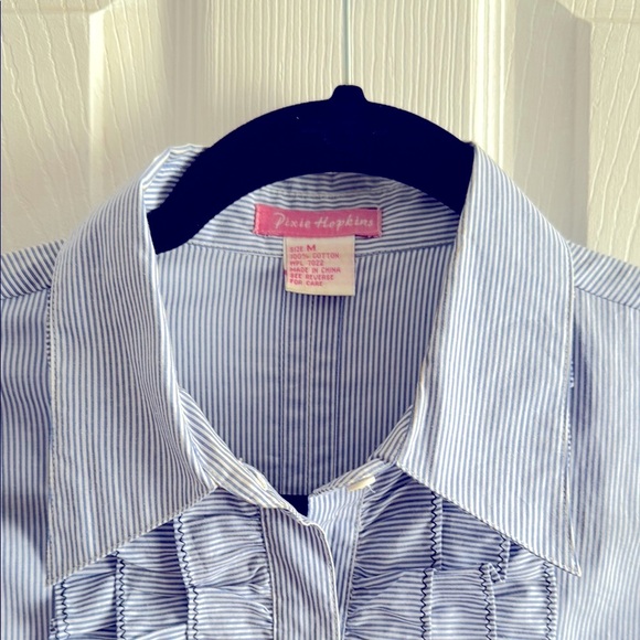 Striped Ruffled Button-Up Blouse - Picture 4 of 4